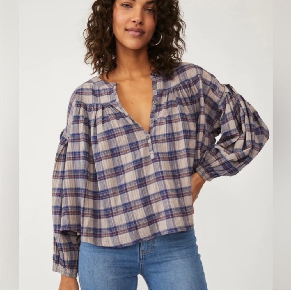 Free People Jessi Plaid Top in size Small (oversized)